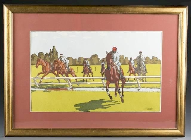 Appraisal: French lithograph horses riders c A French lithograph with horses