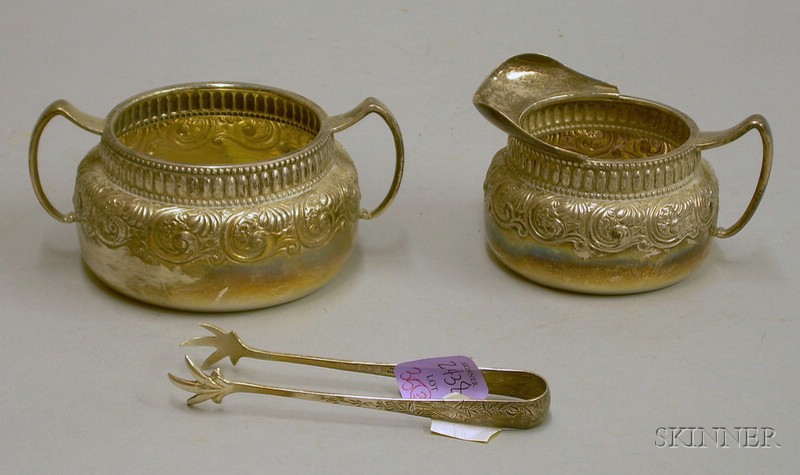 Appraisal: Gorham Sterling Silver Creamer Sugar Bowl and Tongs tong ends