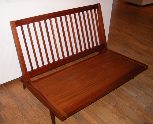 Appraisal: Slat-back Settee with original blue upholstered cushions Artist Nakashima George