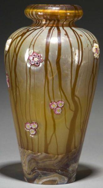 Appraisal: Italian Brown Glass Vase with Millifore Flowers Description GlasswareCondition Excellent