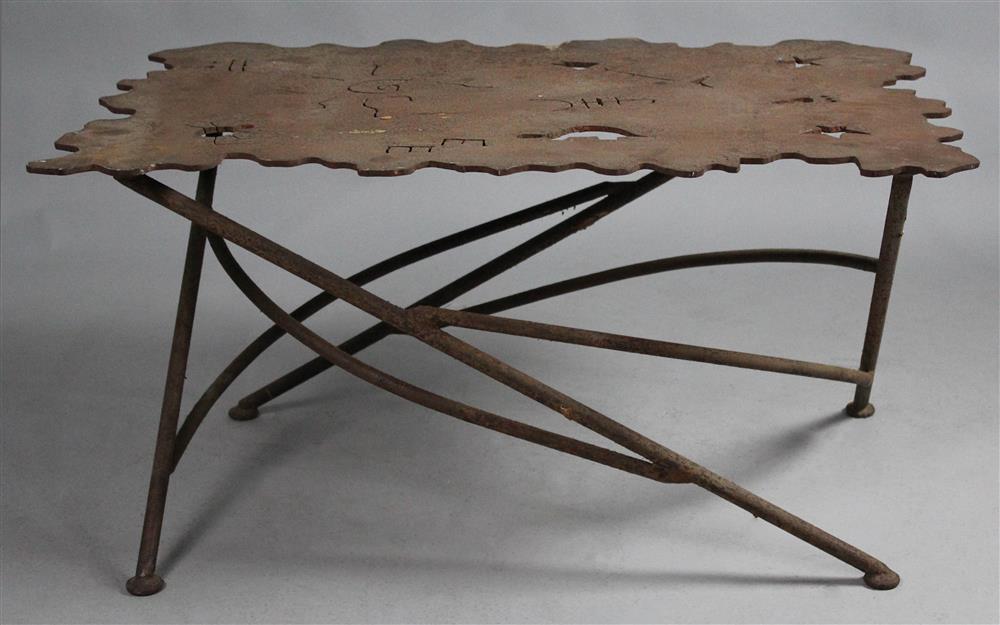 Appraisal: IRON OUTDOOR SIDE TABLE WITH PIERCED TOP having a surfaced