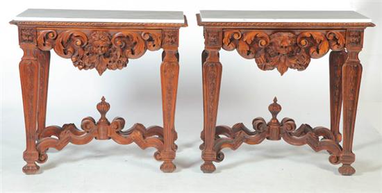 Appraisal: PAIR OF CARVED CONSOLE TABLES Probably Italy nd half- th