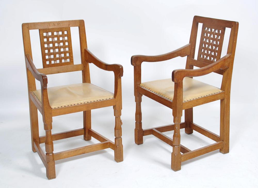 Appraisal: A PAIR OF ELBOW CHAIRS by Robert Mouseman Thompson the