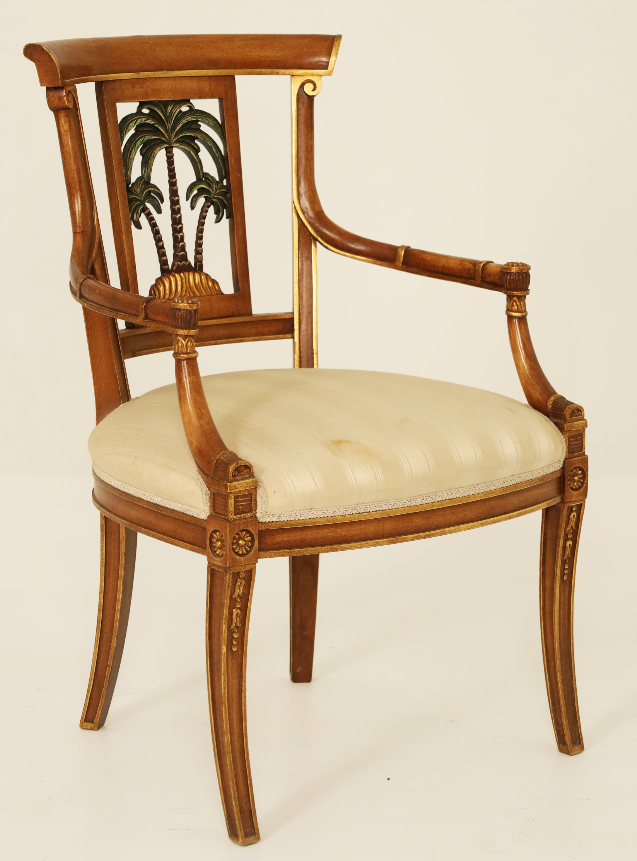 Appraisal: ITALIAN STAINED LIGHT WALNUT ARM CHAIR Italian stained light walnut