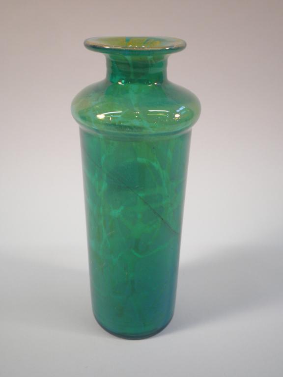 Appraisal: A turquoise decorated Medina style glass bottle vase unmarked