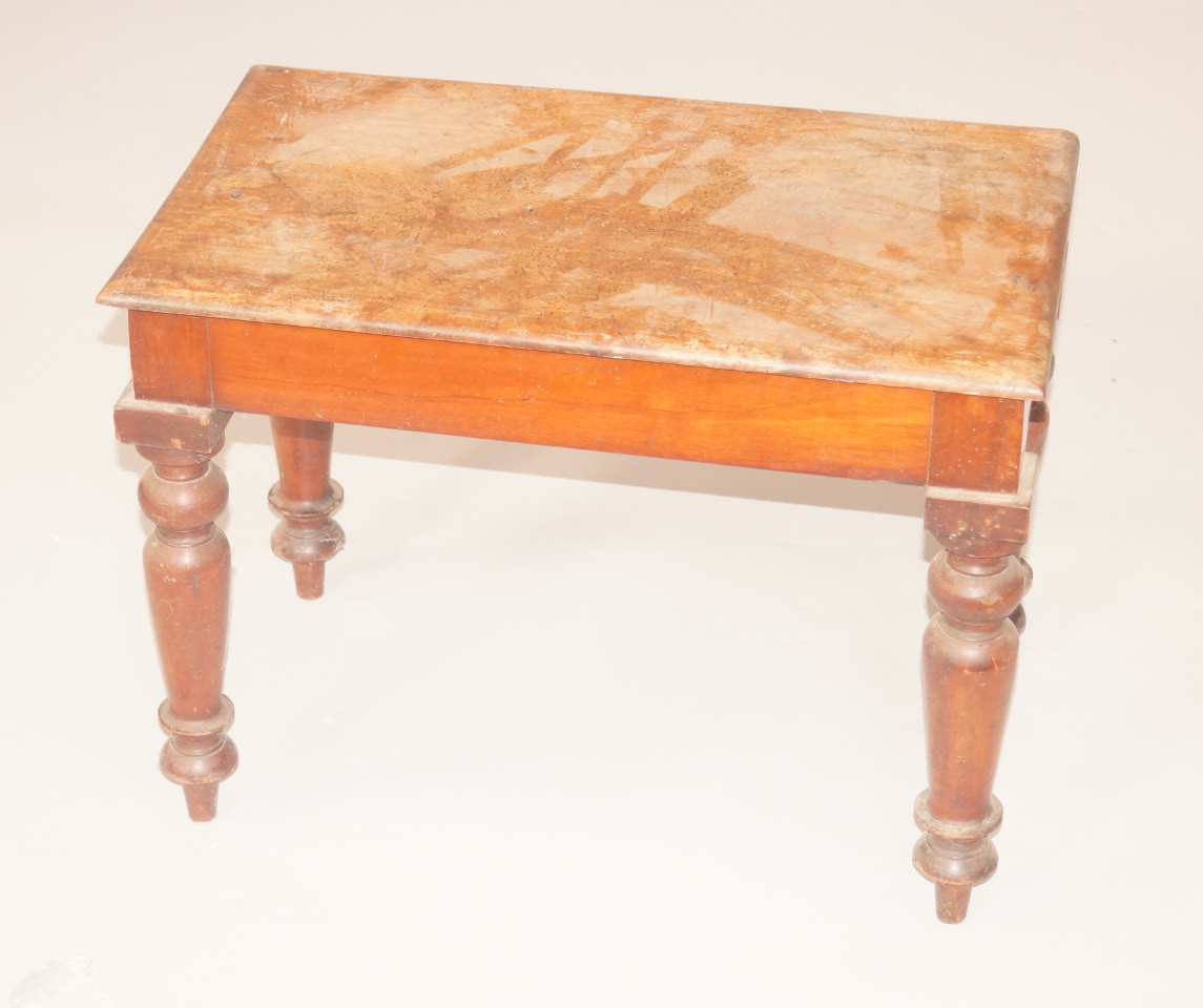 Appraisal: A thC mahogany rectangular occasional table or stool on turned