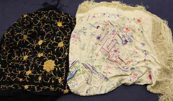 Appraisal: Two Chinese satin shawls the first worked in coloured silks