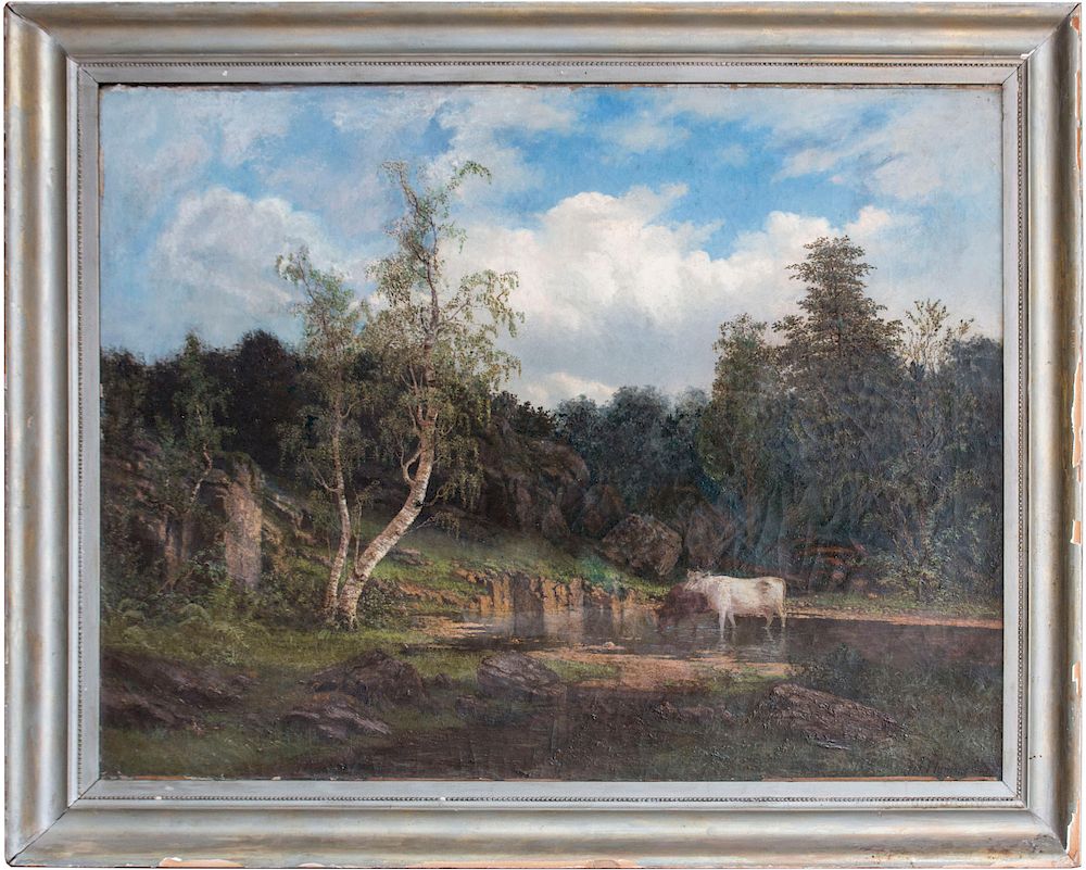 Appraisal: th Century American Landscape with Cows th Century American Landscape