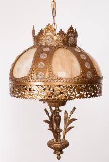 Appraisal: Slag Glass Candle Six-light candle bulb chandelier with gold tone