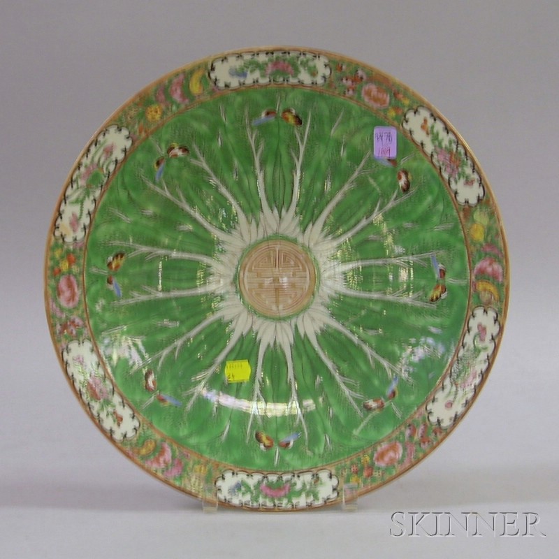 Appraisal: Chinese Export Porcelain Cabbage Leaf and Moth Pattern Charger stapled