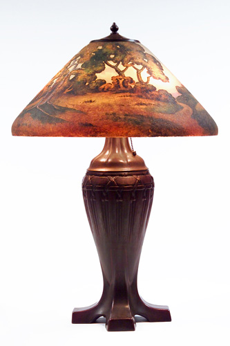 Appraisal: HANDEL Rare table lamp its shade painted on both sides