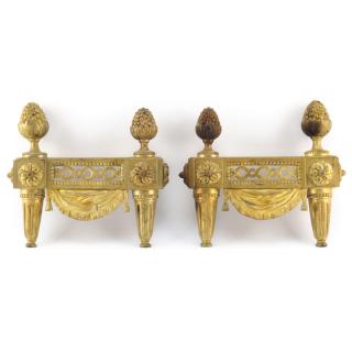 Appraisal: Pair Bronze Andirons Missing supports Unsigned Each measures H x