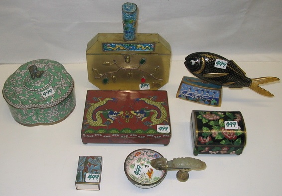 Appraisal: A GROUP OF ASIAN ART OBJECTS Cloisonne flat box with