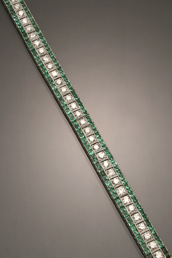 Appraisal: Art Deco Platinum Diamond and Emerald Cocktail Bracelet Circa -