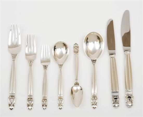 Appraisal: A GEORG JENSEN STERLING SILVER ACORN PATTERN PART FLATWARE SERVICE