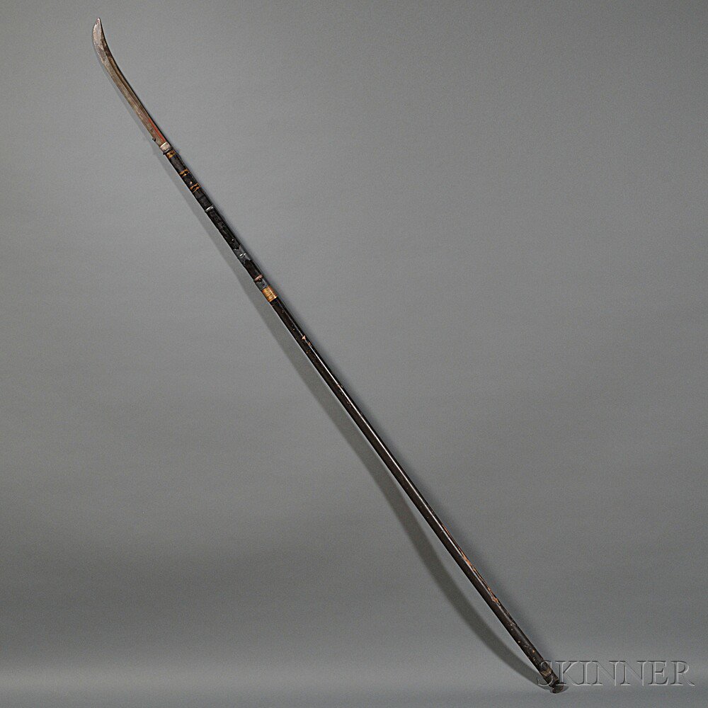 Appraisal: Japanese Naginata wooden haft with painted coating plated-steel fittings and