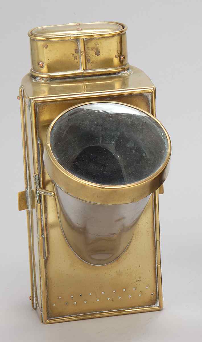 Appraisal: EARLY BRASS BINNACLE LAMP With brass handles and top hatch