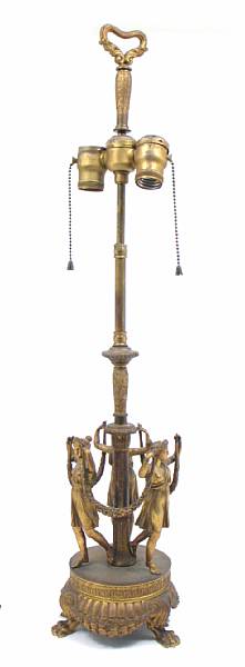 Appraisal: An Empire style gilt bronze figural table lamp height in