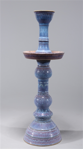 Appraisal: Chinese blue glazed porcelain candlestick overall good condition H x