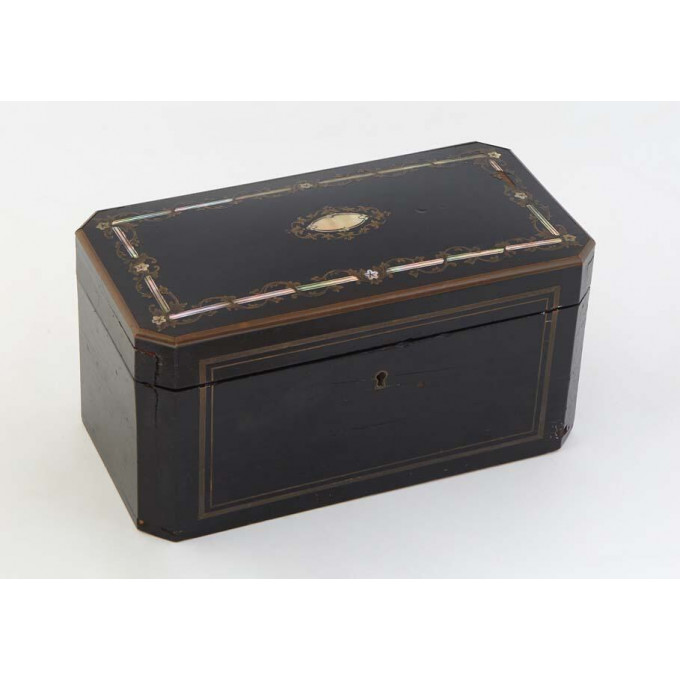 Appraisal: French Tahan Brass and Mother-of-Pearl Inlaid Mahogany Tea Caddy th