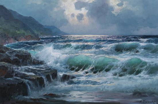 Appraisal: ALEXANDER DZIGURSKI Yugoslavian American - CRASHING WAVES AT DAYBREAK signed