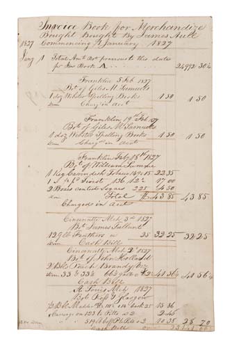 Appraisal: SANTA FE TRAIL Aull James Manuscript account book detailing merchandise