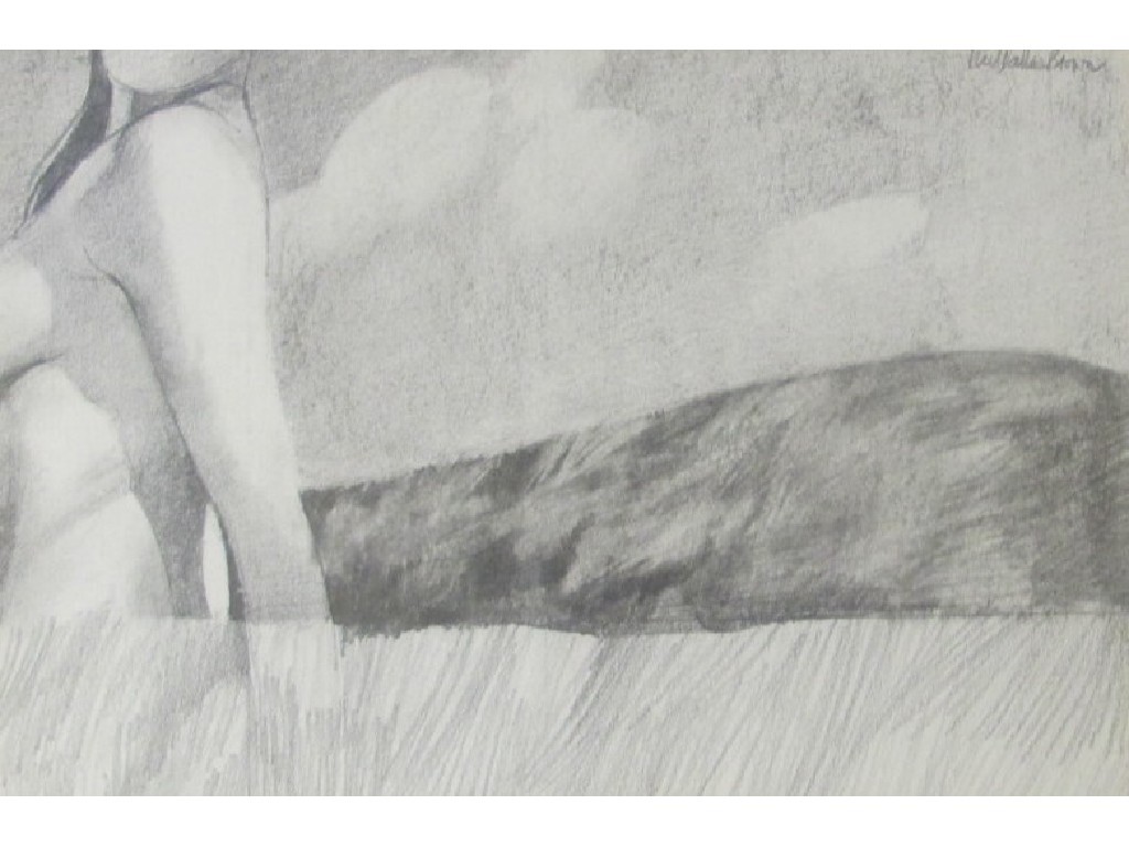 Appraisal: NEIL DALLAS BROWN - WOMAN IN LANDSCAPE NO Pencil drawing