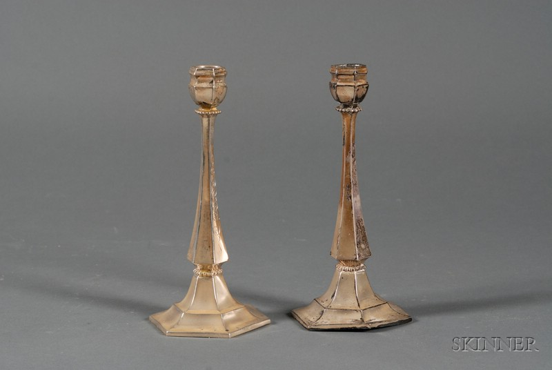 Appraisal: Pair of Tiffany Co Weighted Sterling Candlesticks - paneled urn-form