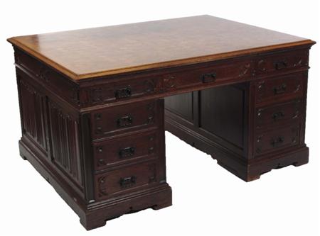 Appraisal: A th century oak Gothic Revival twin pedestal desk the