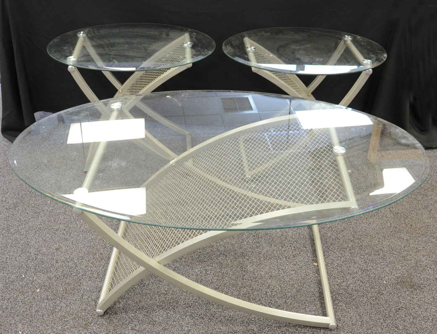 Appraisal: metal and glass tables including an oval coffee table x