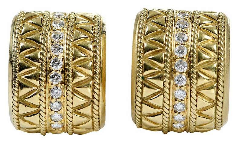 Appraisal: kt Gold Diamond Earrings J hoop design each with round