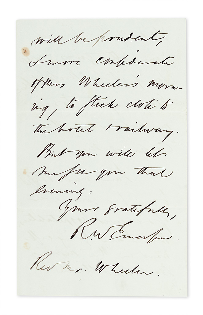 Appraisal: EMERSON RALPH WALDO Autograph Letter Signed 'R W Emerson '