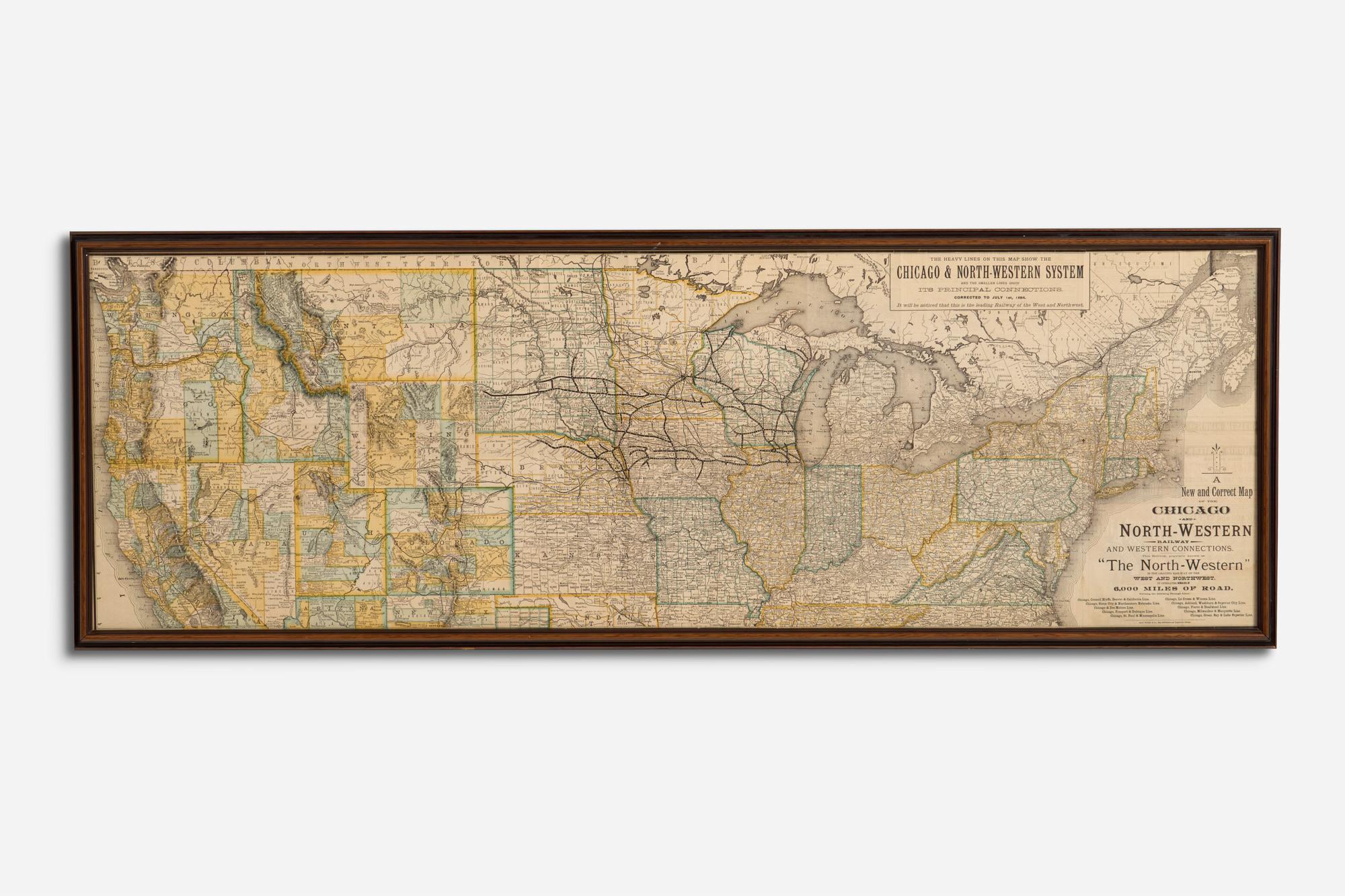 Appraisal: CHICAGO NORTH-WESTERN RAILWAY SYSTEM MAP A hand-colored map of the