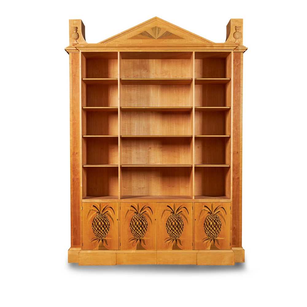 Appraisal: DAVID LINLEY LONDON BOOKCASE CONTEMPORARY inlaid and carved sycamore with