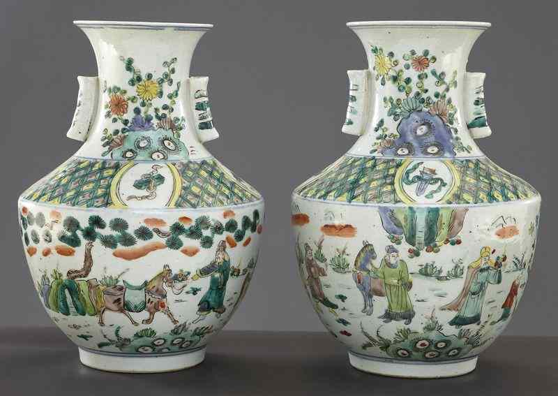 Appraisal: Pr Chinese famille verte porcelain vasesdepicting figures and animals in