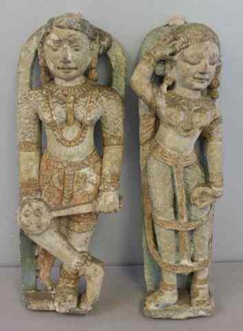 Appraisal: Pair of Carved or Cast Stone Indian Figures withOriginal Paint