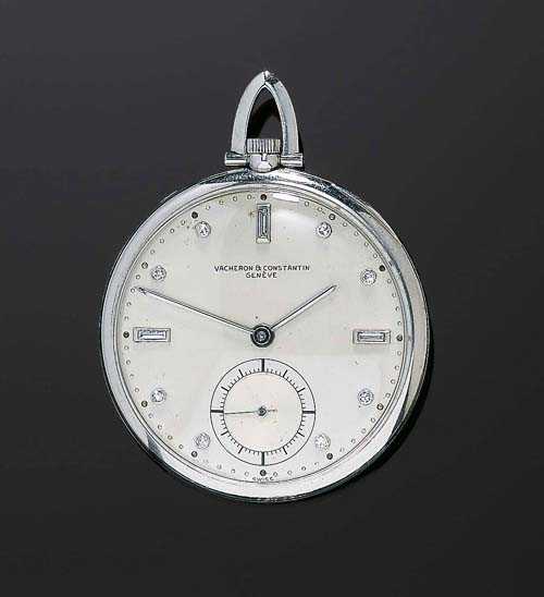 Appraisal: DIAMOND AND PLATINUM POCKET WATCH VACHERON CONSTANTIN Platinum Flat platinum