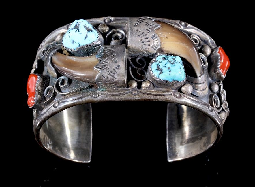 Appraisal: Platero Navajo Silver Multistone Bearclaw Cuff For sale in this