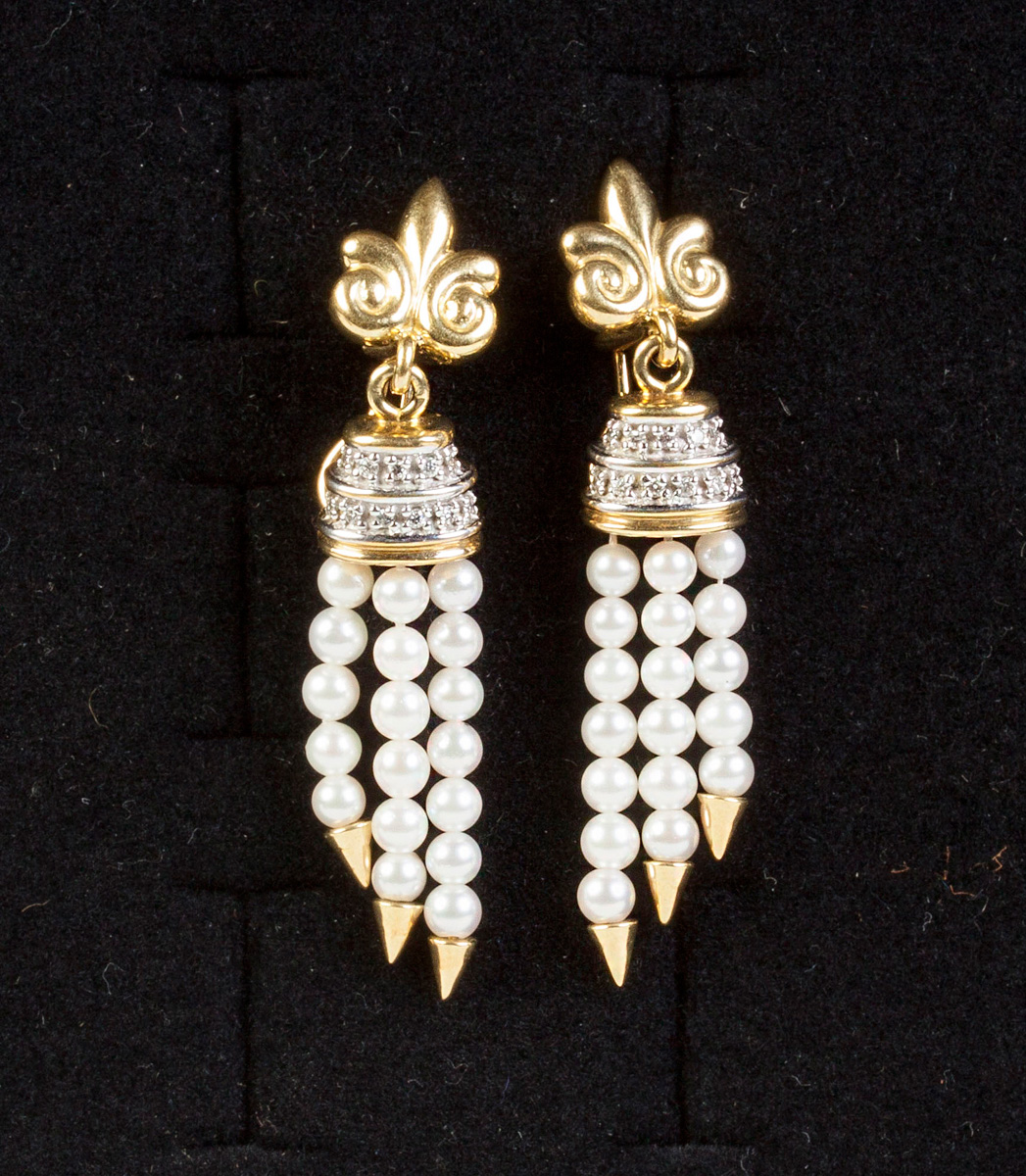 Appraisal: K Gold Pearl Diamond Earrings