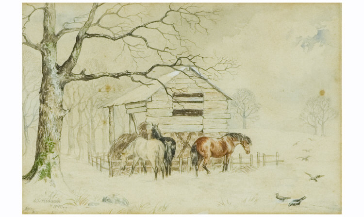 Appraisal: W Hodgson Watercolour drawing Winter Scene Study Of Horses Signed