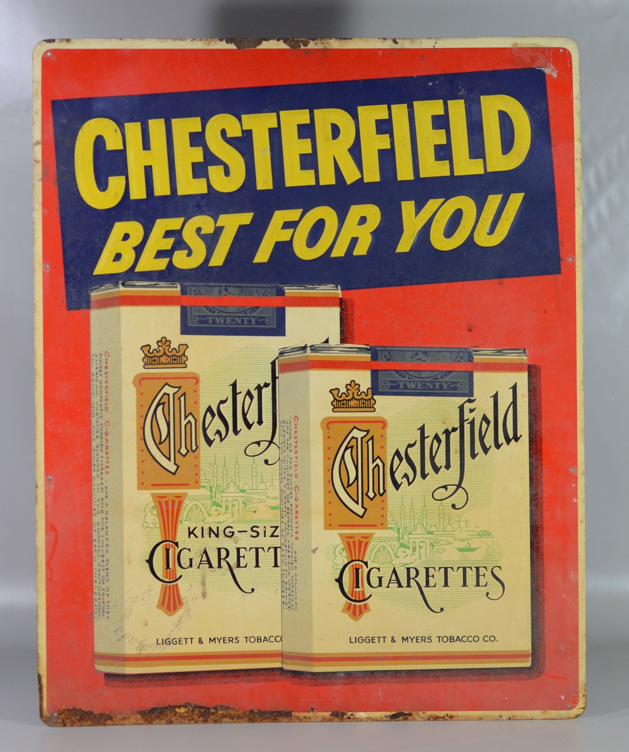 Appraisal: Vintage Chesterfield Cigarettes Sign Enameled Metal x - bottom deterioration