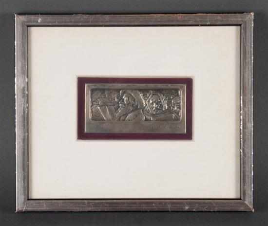 Appraisal: Boris Schatz - silver relief plaque depicting Jewish men at