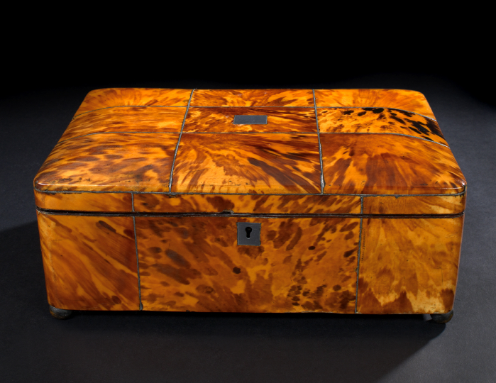 Appraisal: Fine English Nickel Silver-Inlaid Richly Figured Blond Tortoiseshell Jewel Box