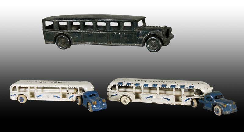 Appraisal: Lot of Cast Iron Arcade Bus Toys Description '' L