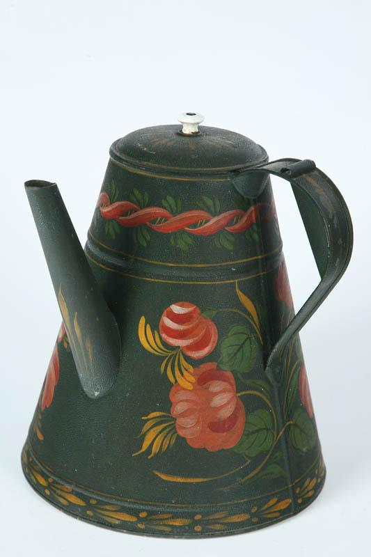 Appraisal: LARGE TOLE COFFEE POT American mid th century Side spout