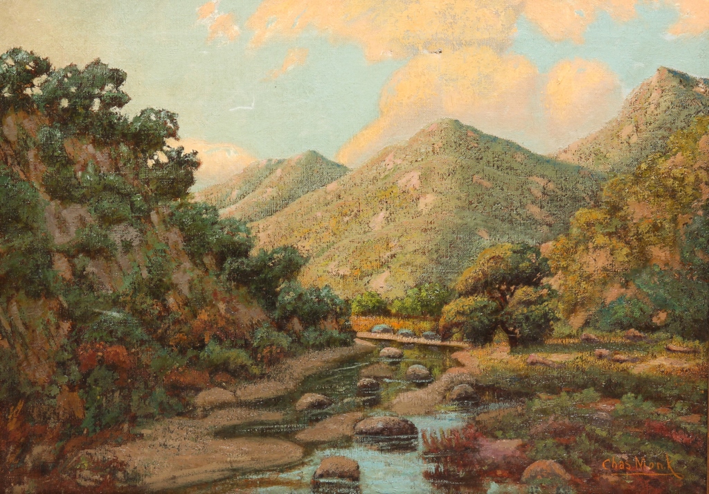 Appraisal: Twentieth century oil on canvas Mountainous scene with forest and