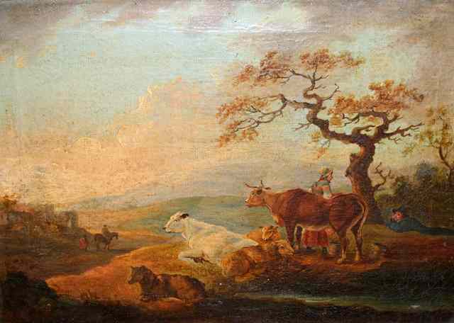 Appraisal: FOLLOWER OF ALBERT CUYPLandscape with figures and cattle overlooking the