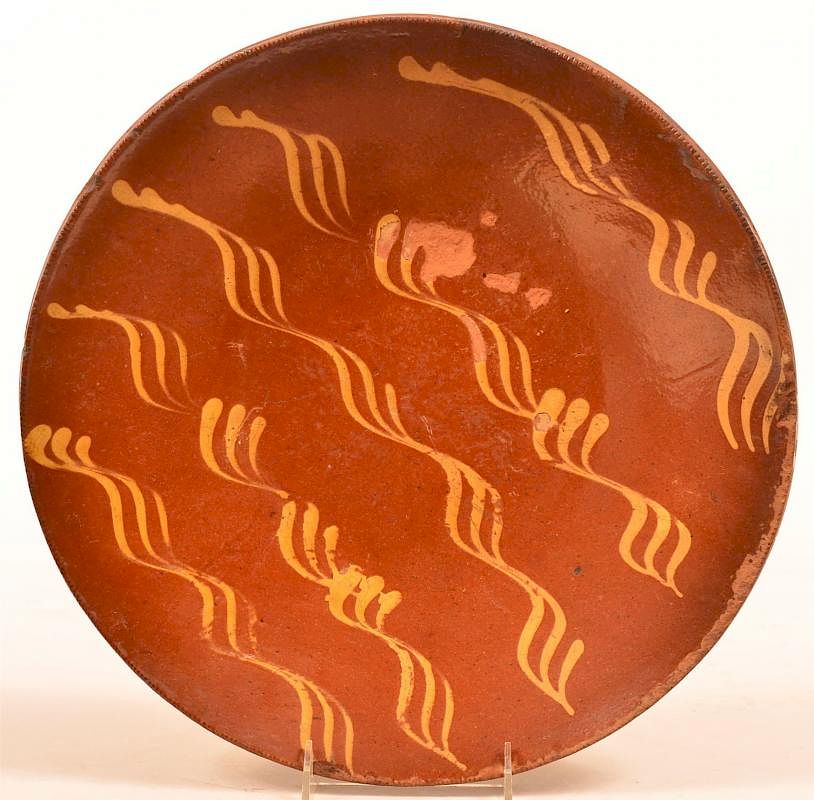 Appraisal: PA Redware Yellow Slip Decorated Charger Pennsylvania th Century Redware