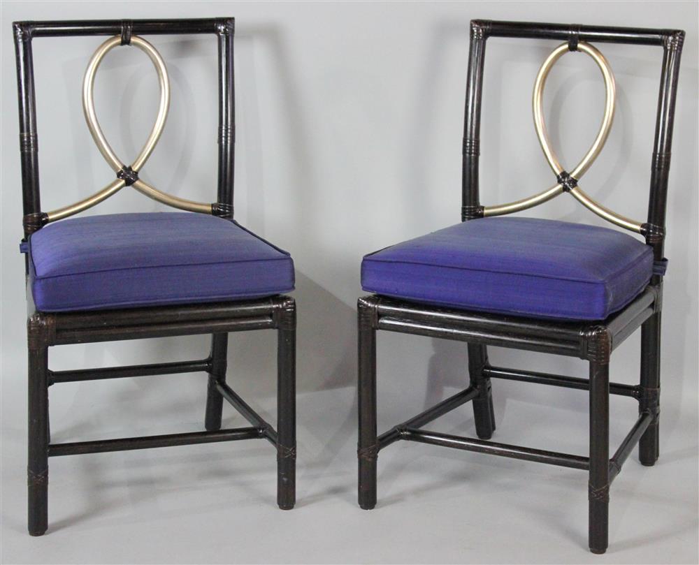 Appraisal: PAIR OF BAKER SIDE CHAIRS WITH BLACK BAMBOO STYLE FRAMES