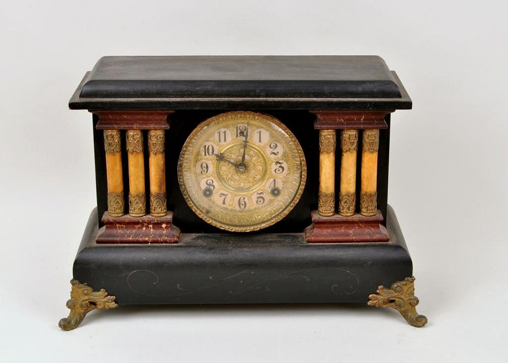 Appraisal: Wm Gilbert Winchester CT Painted Mantle Clock faux stone aesthetic